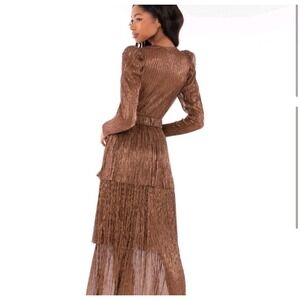 Sabina Musáyev Carry Tiered Belted Metallic Dress Size M